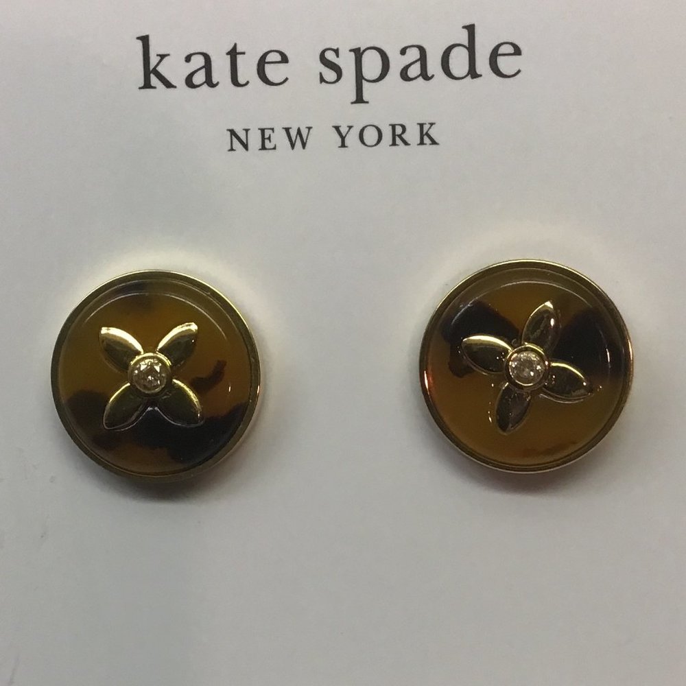 Kate Spade New Brown and Tan with 4-Pedal Flower & rhinestone in Center Earrings